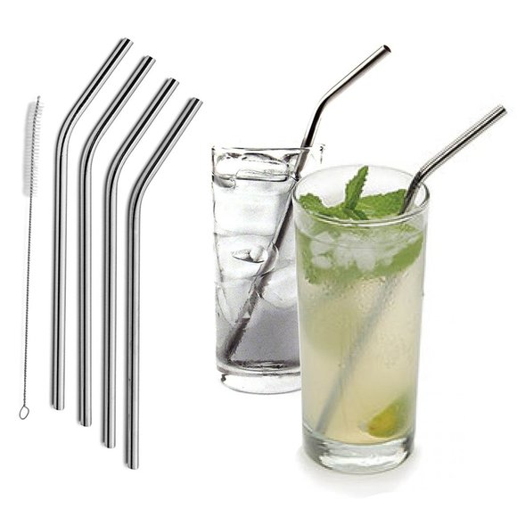 5-Pack: Resuable Washable Stainless Steel Bent Drinking Straws (Straight) - Picture 3 of 3